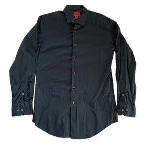 ALFANI Mens Slim Fit Stretch Button Down Dress Shirt Black SIZE S 14/14.5